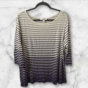 Susan Bristol white and purple striped 3/4 sleeve pull on top size 3x